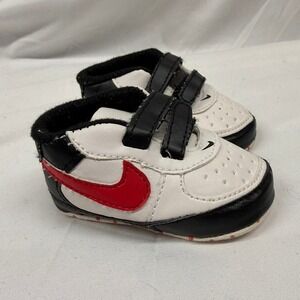 90's Vintage Nike Court Infant Baby White Red Black Crib Shoes Sz 2 RARE HTF